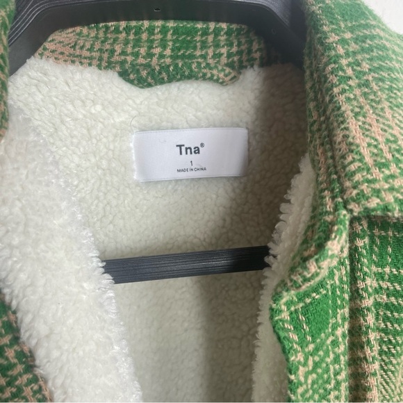 TNA Green and Tan Plaid fleece Jacket - Picture 3 of 5